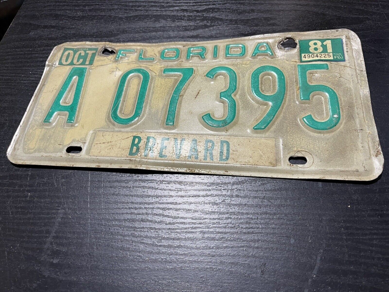 Florida Vintage Oct 1981 Old License Plate Brevard Co  A07395