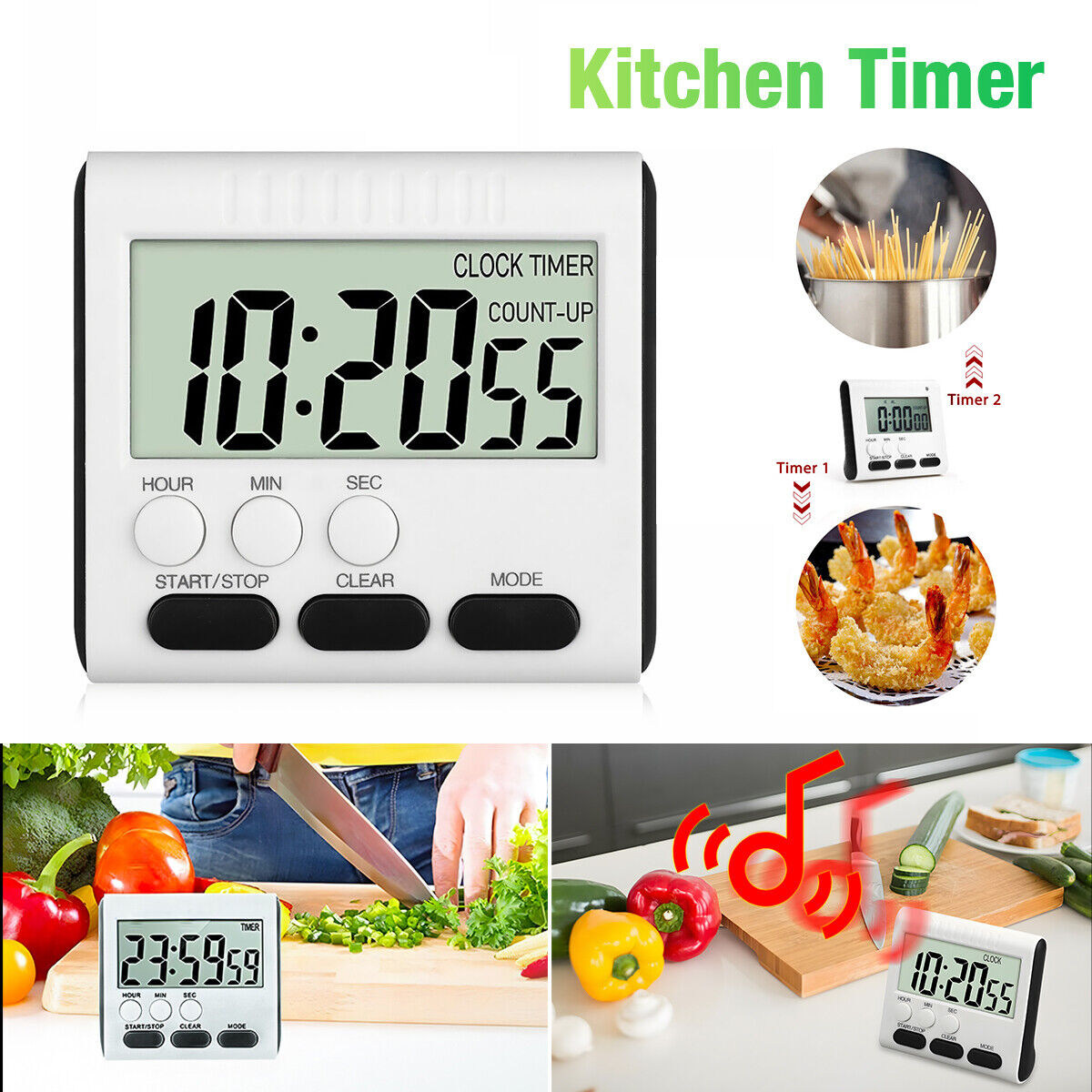 LCD Digital Large Kitchen Cooking Timer Count-Down Up Clock Loud Alarm USA