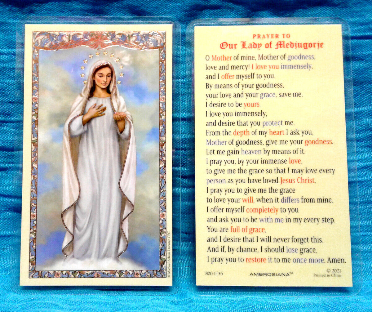 Prayer to Our Lady of Medjugorje LAMINATED Holy Card ⭐ GILDED GOLD ⭐ Virgin Mary