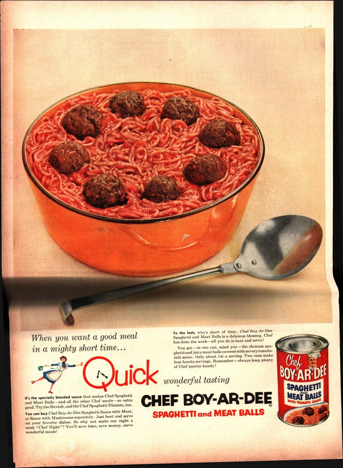 1954 Chef Boy-Ar-Dee Spaghetti Meat Balls Vintage Print Ad Hot Meal Cool ad a8