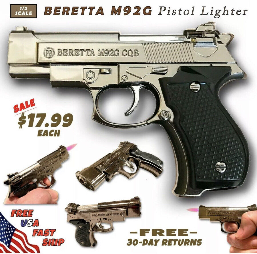 9MM Authentic Looking Beretta M92G Jet Torch Pistol Gun Lighter Trigger Activate