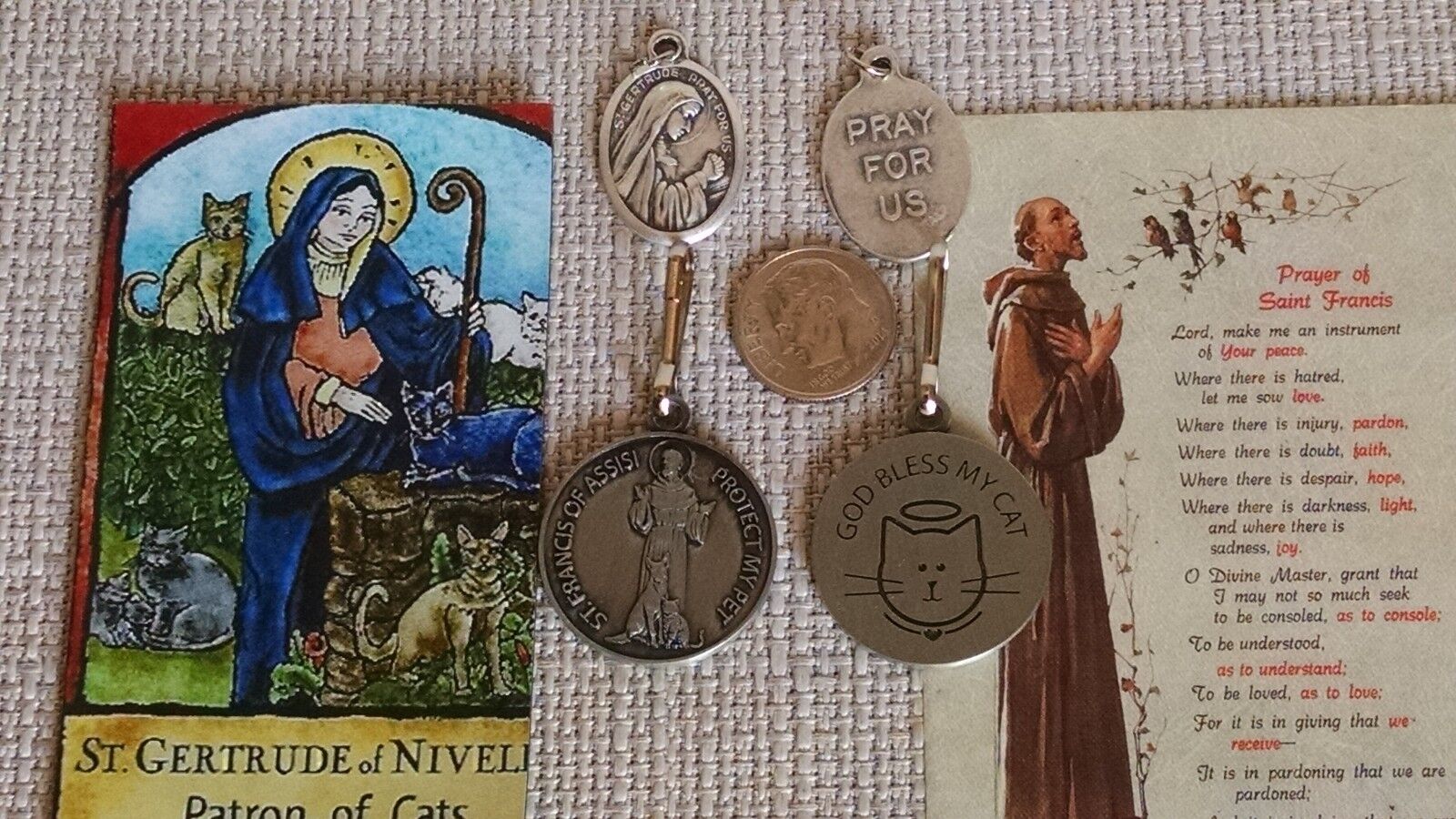 St.Francis Pet Cat Medal /Tag Patron of Animal & St Gertrude medal For Pet Owner