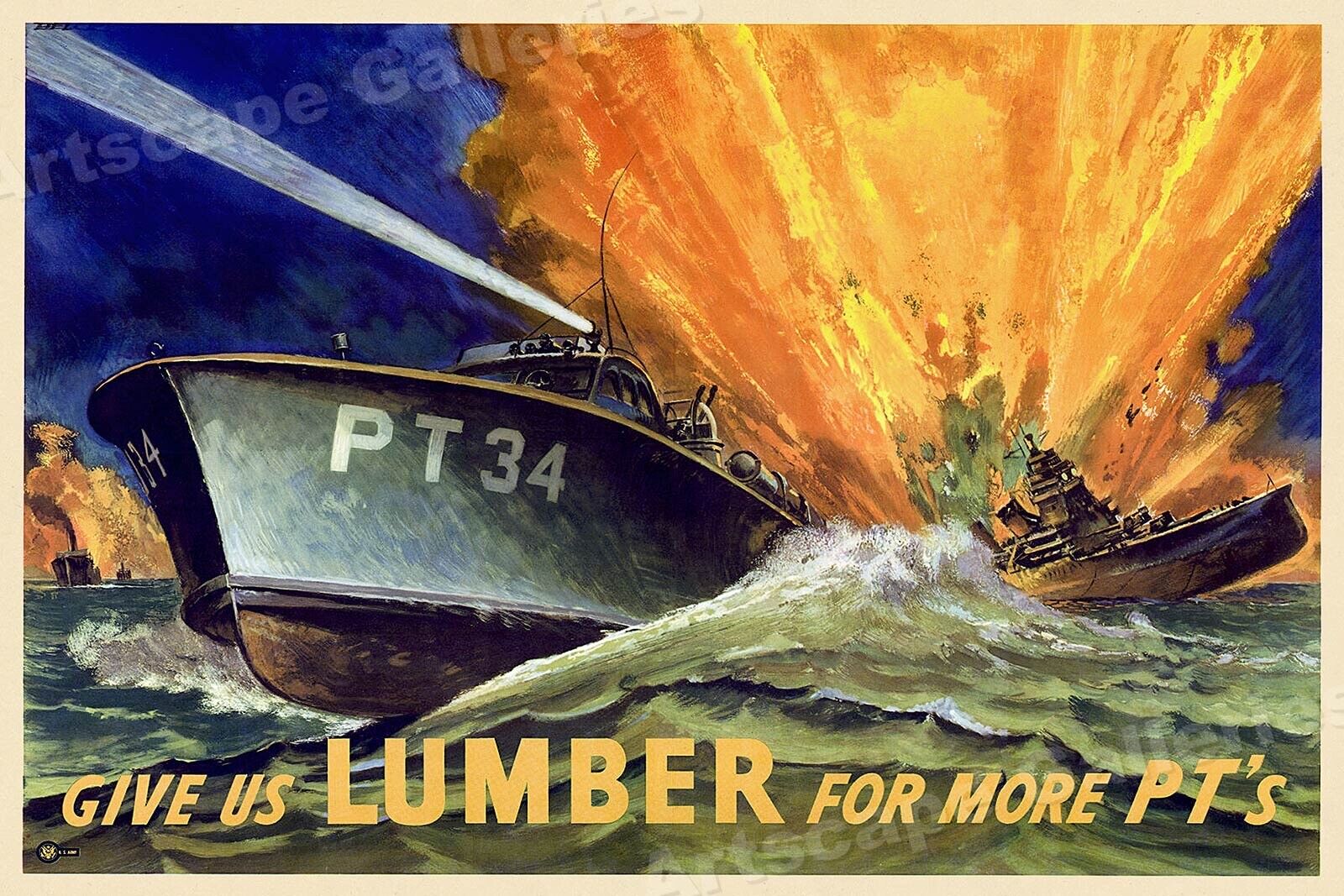 WW2 Torpedo Boats PT Vintage Style WW2 War Poster - 24x36
