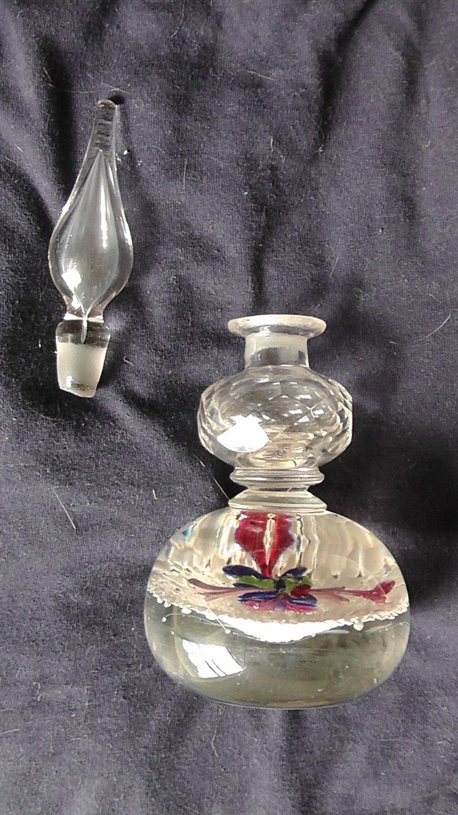 Antique Millville Paperweight Inkwell (Lampwork Bottom/Faceted Basin) W/Stopper