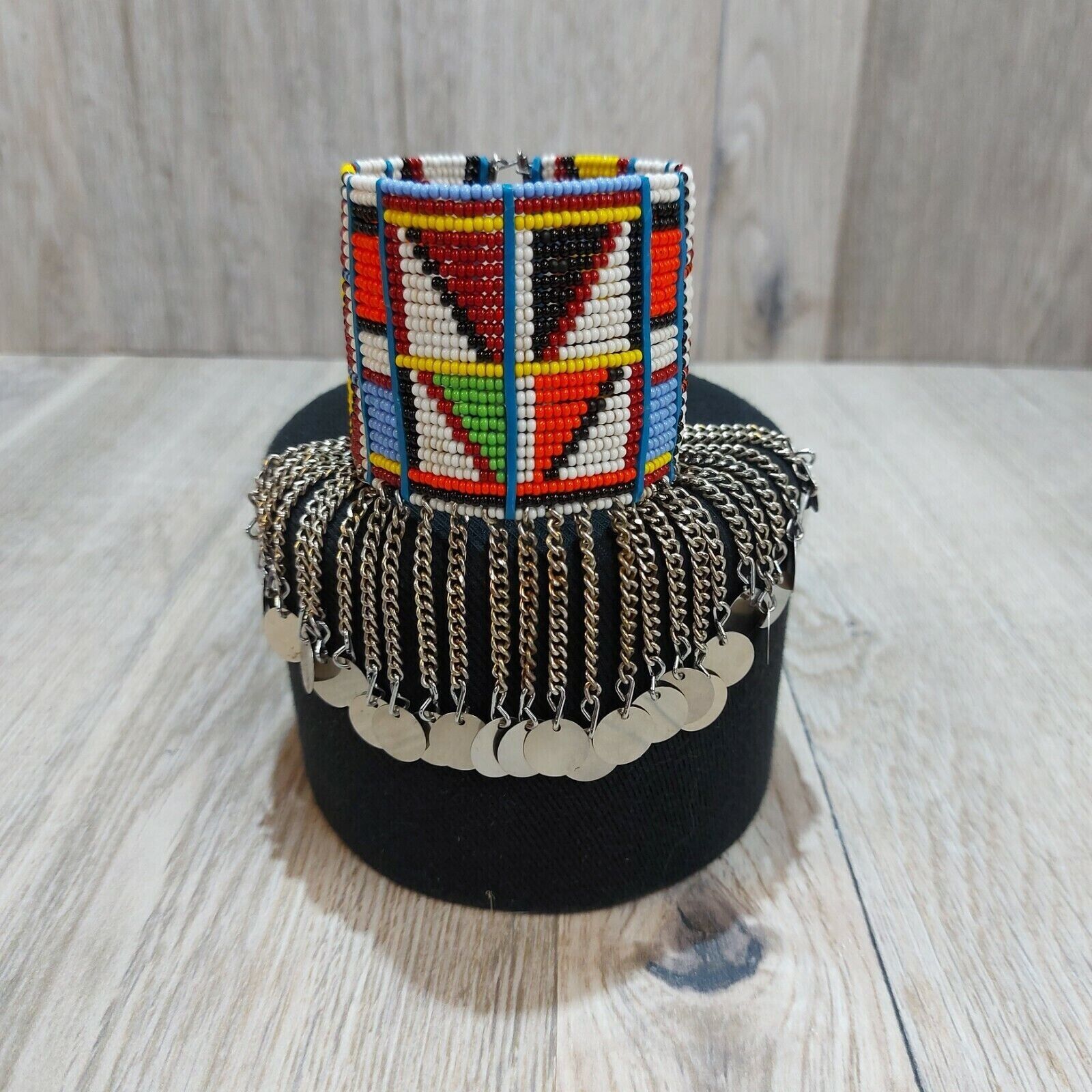 Colorful South African Maasai Zulu Woman\'s Beaded Bracelet Geometric Cuff