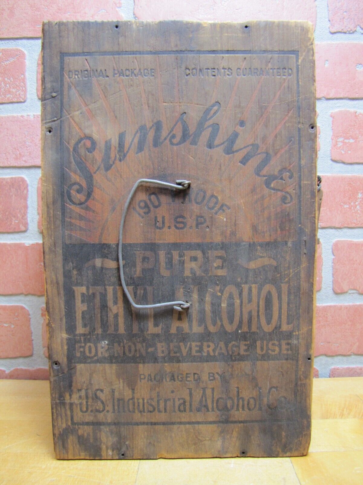 SUNSHINE PURE ETHYL ALCOHOL FOR NON-BEVERAGE USE Prohibition Era Wooden Ad Box