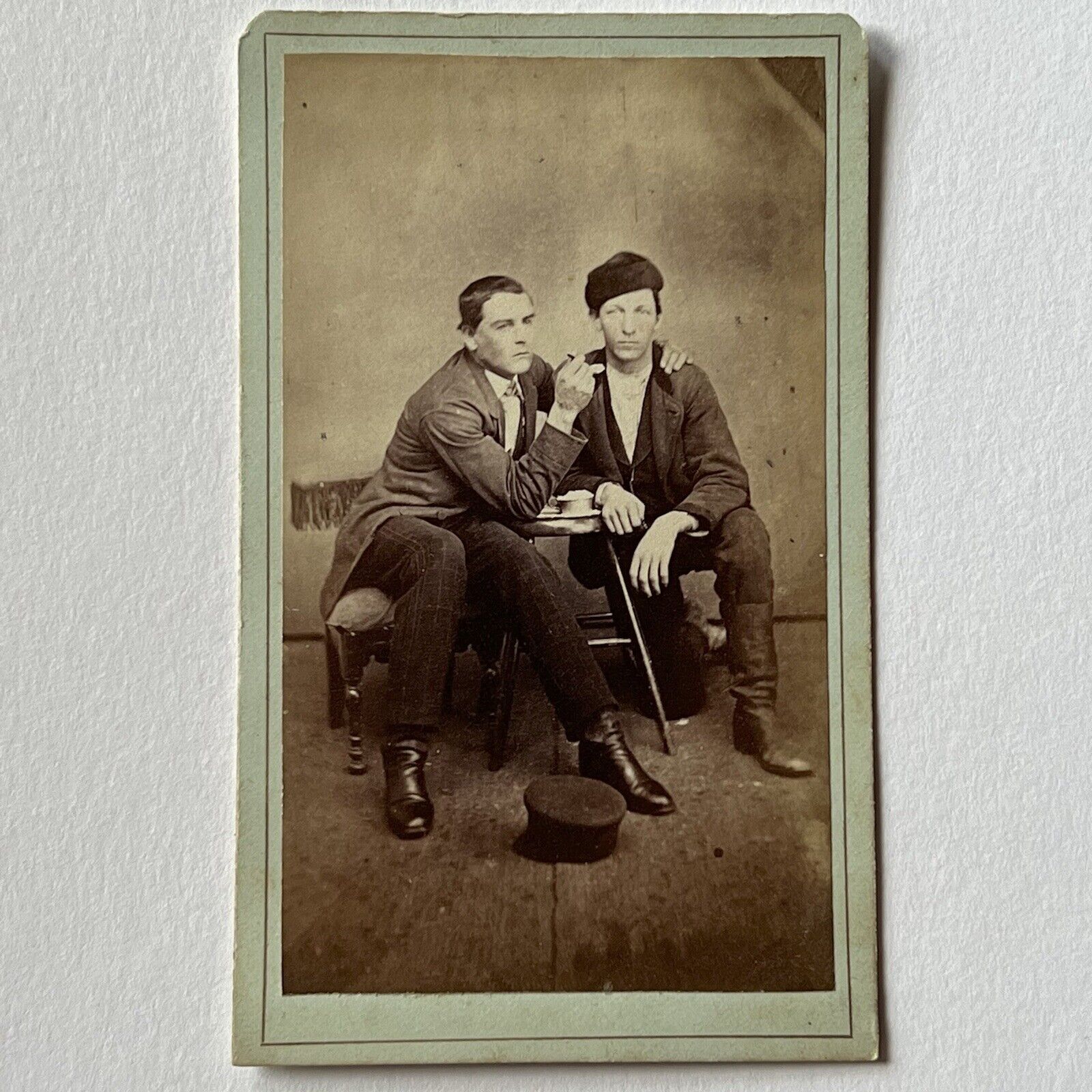 Antique CDV Photograph Handsome Young Man Affectionate Spoon Feeding Gay Int Odd