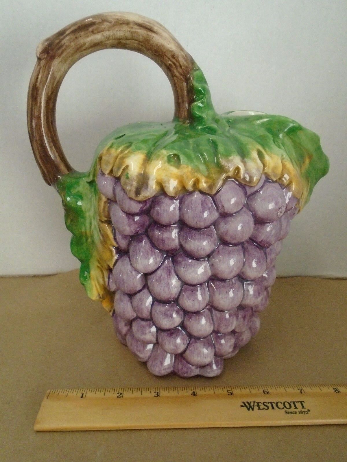Grape Italian Pitcher Leaf Water  Italy Ceramic Purple Green Vine Grapevine