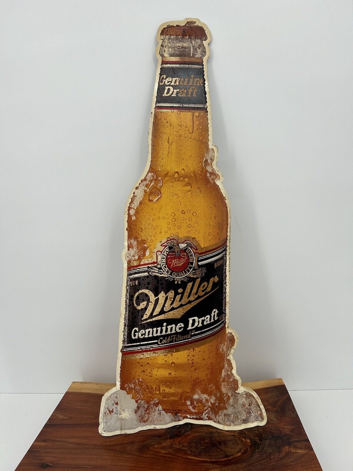 Vintage Miller Genuine Draft Metal Beer Bottle Metal Tin Tacker Bar Pub Sign MGD