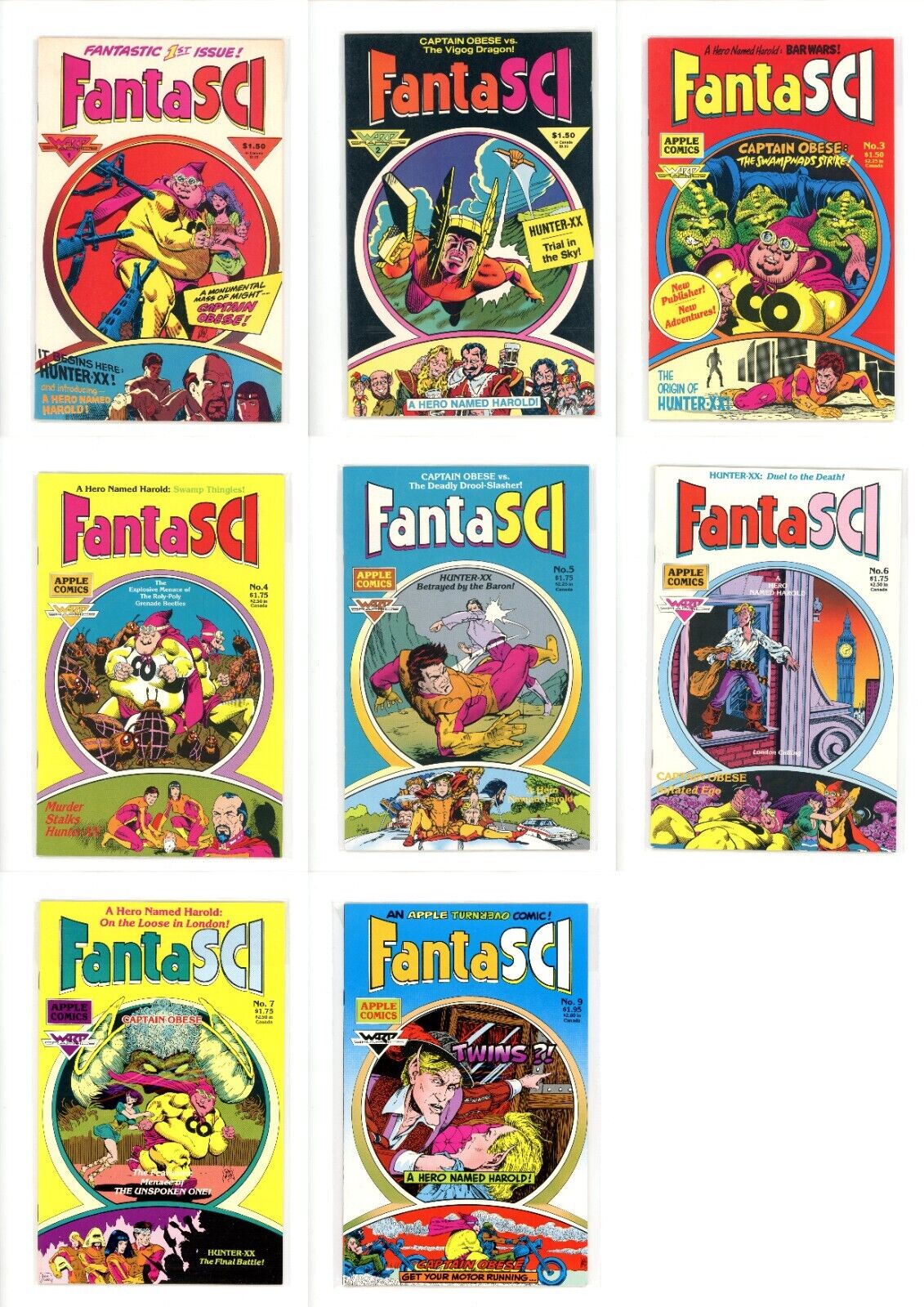 Fantasci 1986 Warp Comic Lot # 1 2 3 4 5 6 7 8 9 Series Run Captain Obese
