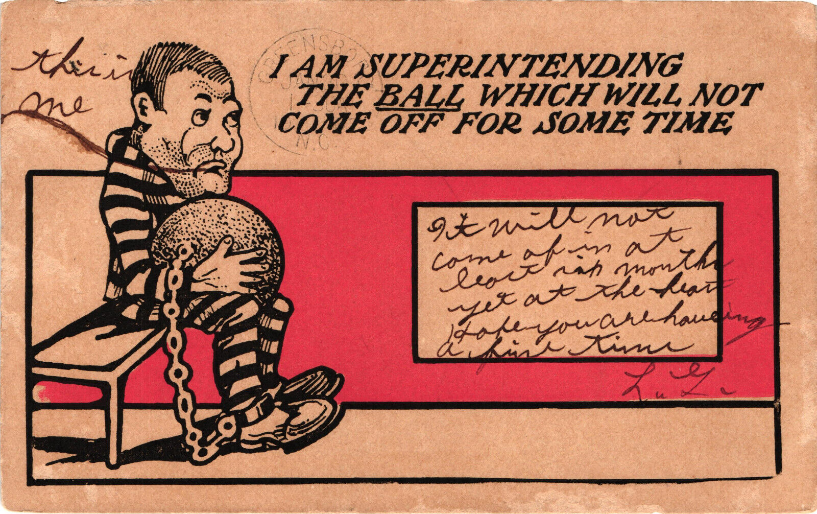 I Am Superintending the Ball Which Will Not Come Off Humor Comic Postcard