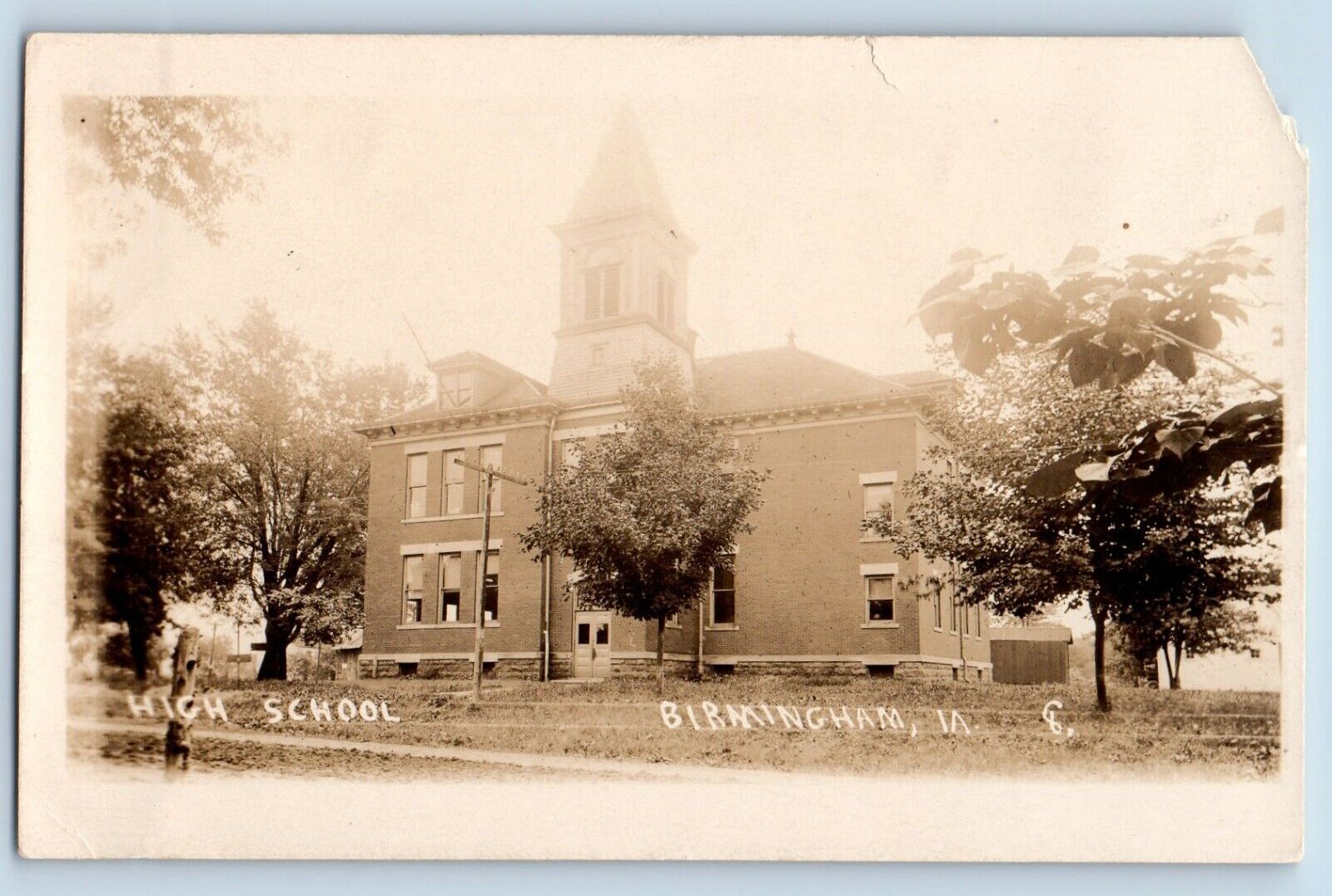 Birmingham Iowa IA Postcard RPPC Photo High School Building c1910\'s Antique
