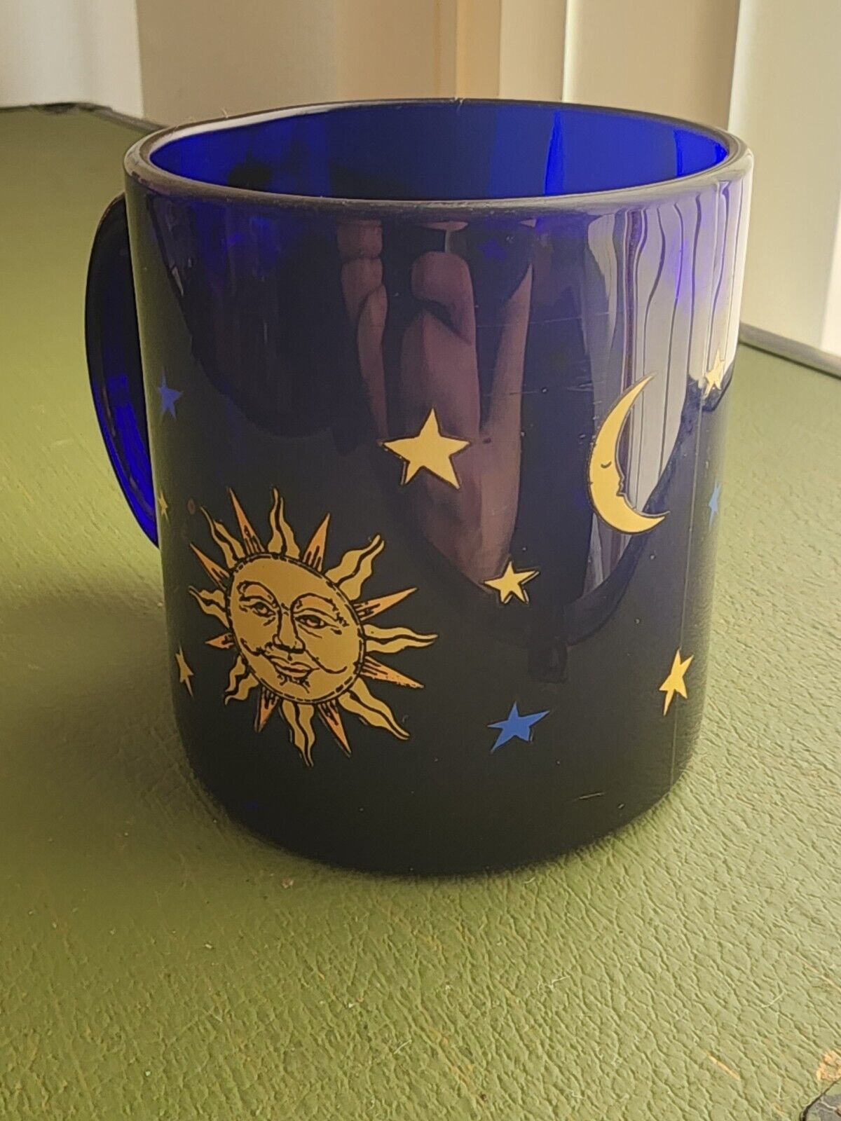 Vintage Libbey Celestial Sun Moon Stars Coffee Mug Cobalt Blue