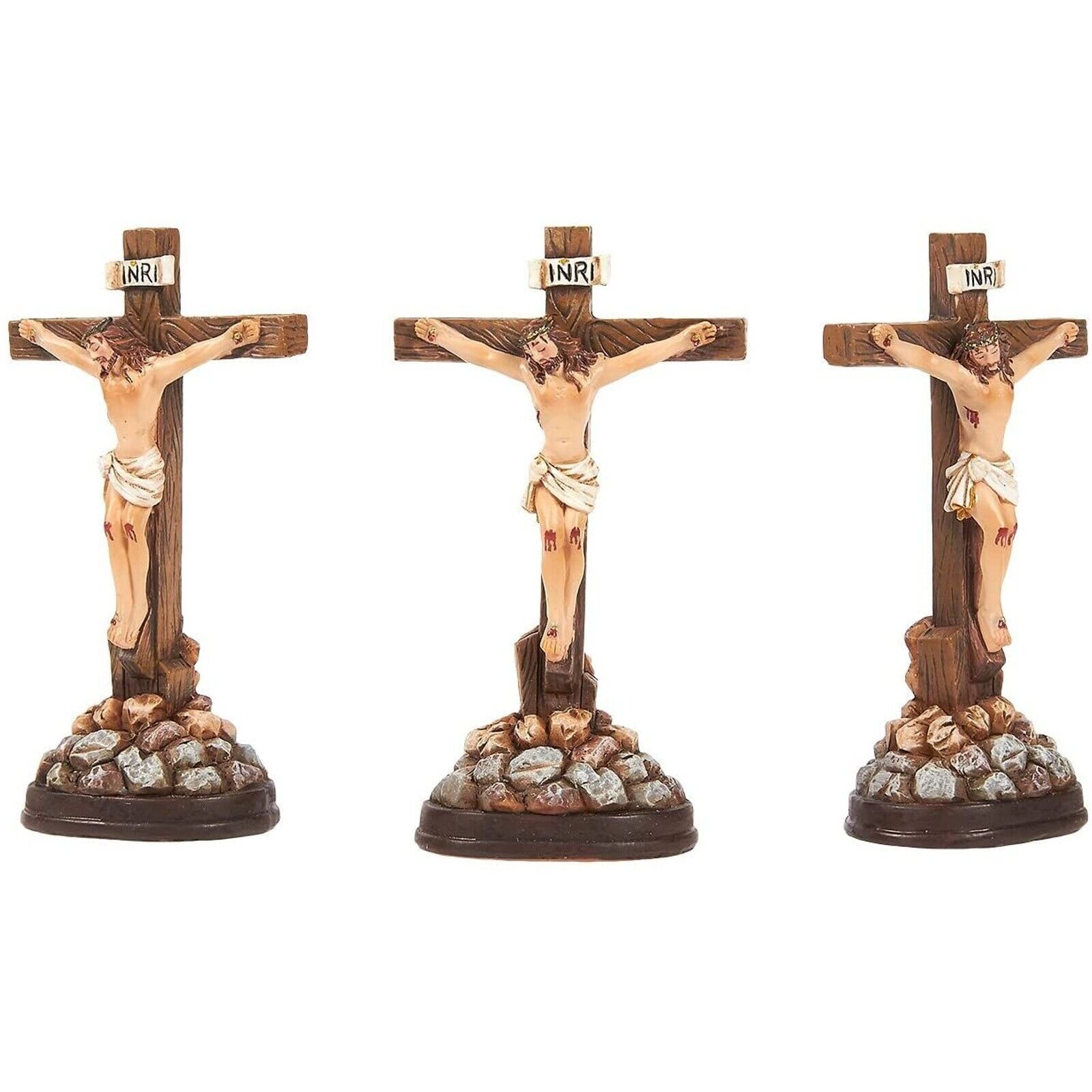 3x Easter Religious Statues Jesus Cross Crucifix Figurines Holy Catholic Crosses