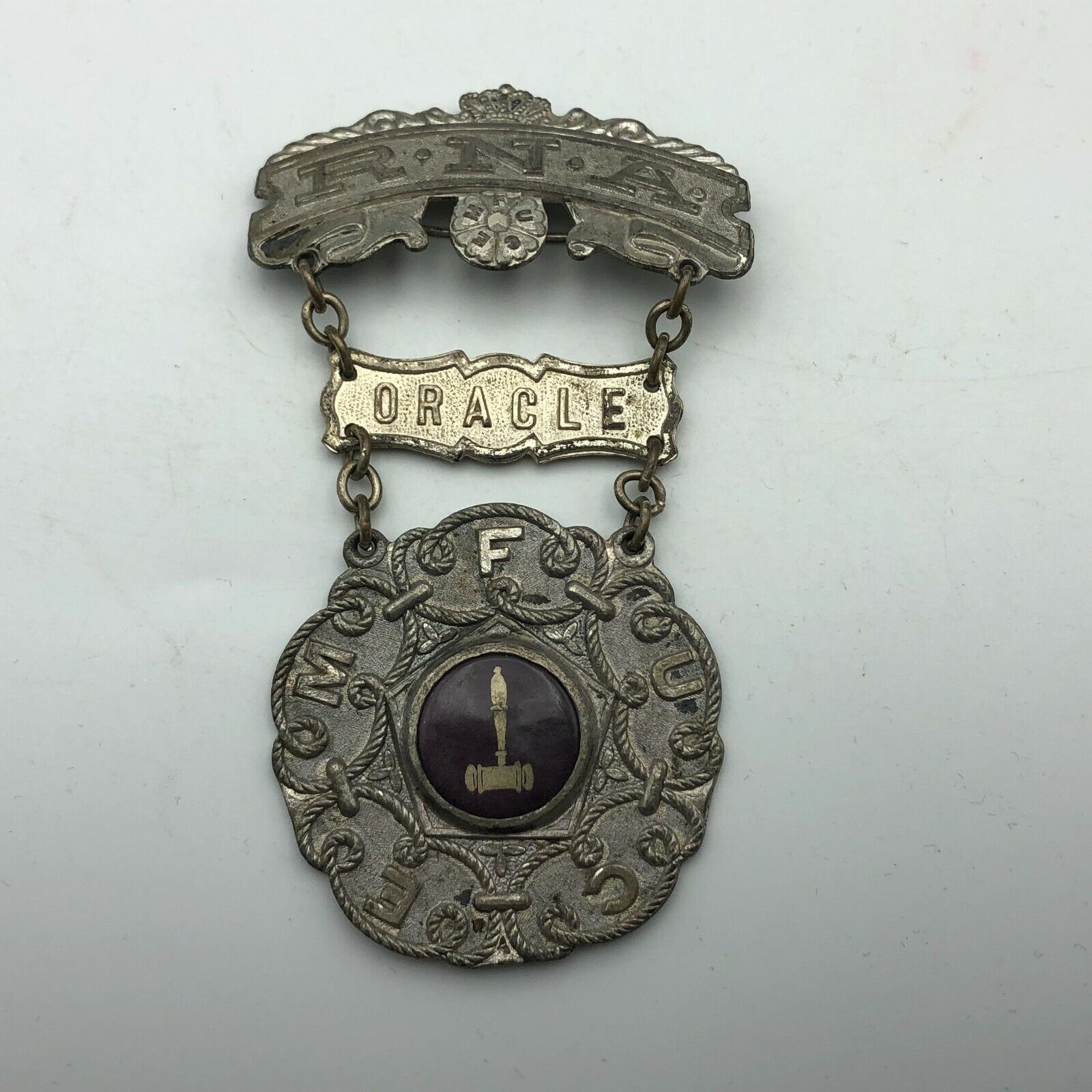 Antique RNA ORACLE Badge Pin DeMoulin Royal Neighbors America Vtg FECMU S8 