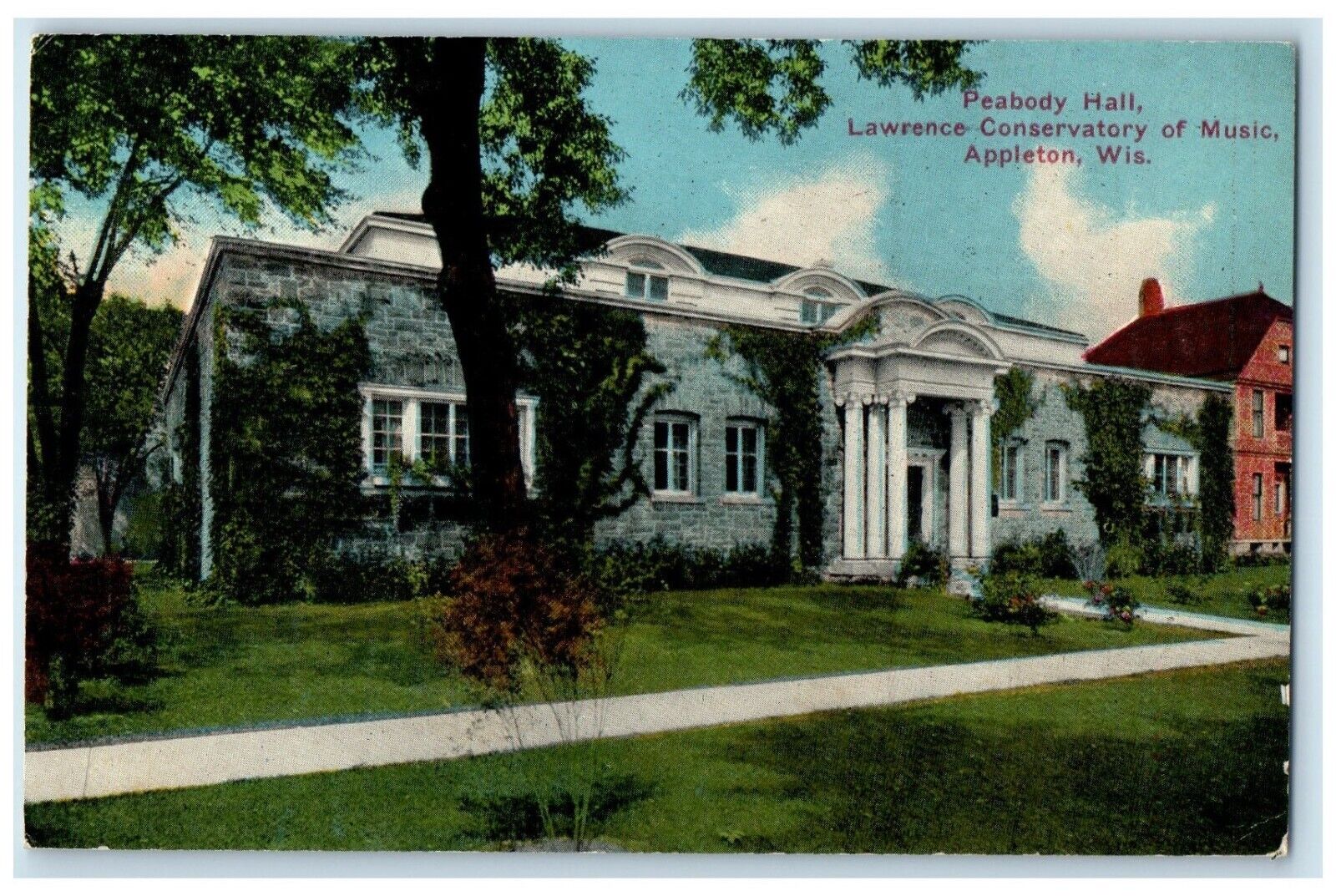 1913 Peabody Hall Lawrence Conservatory Music Field Appleton Wisconsin Postcard