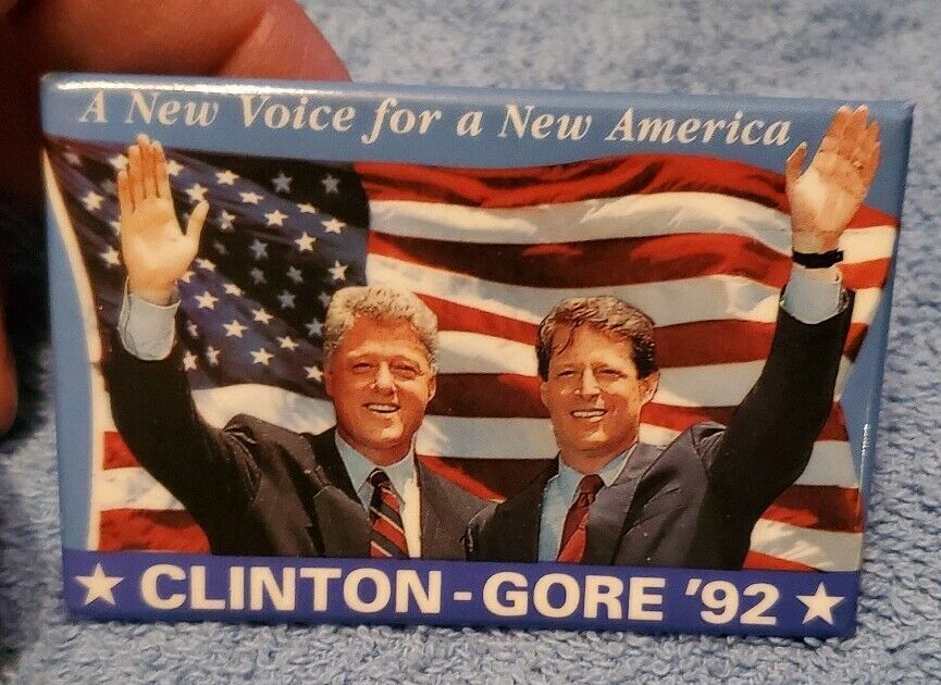 90I A New Voice For New America Clinton Gore 1990s Political Pinback Pin Button