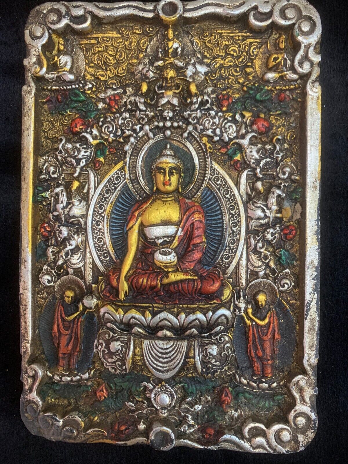 8.7 Inches Huge Tibetan Old Hand Made *Buddha* Plaque