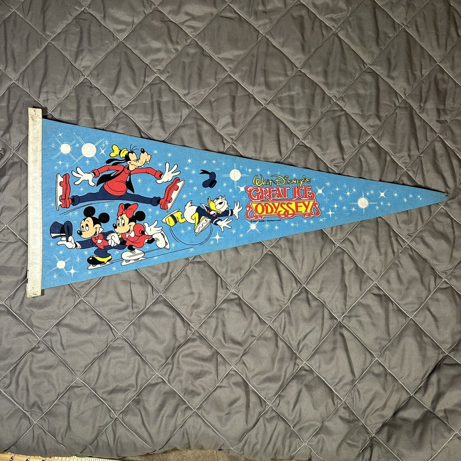 Vintage Disney on Ice Pennant Great Ice Odyssey Mickey Mouse Goofy Donald Duck