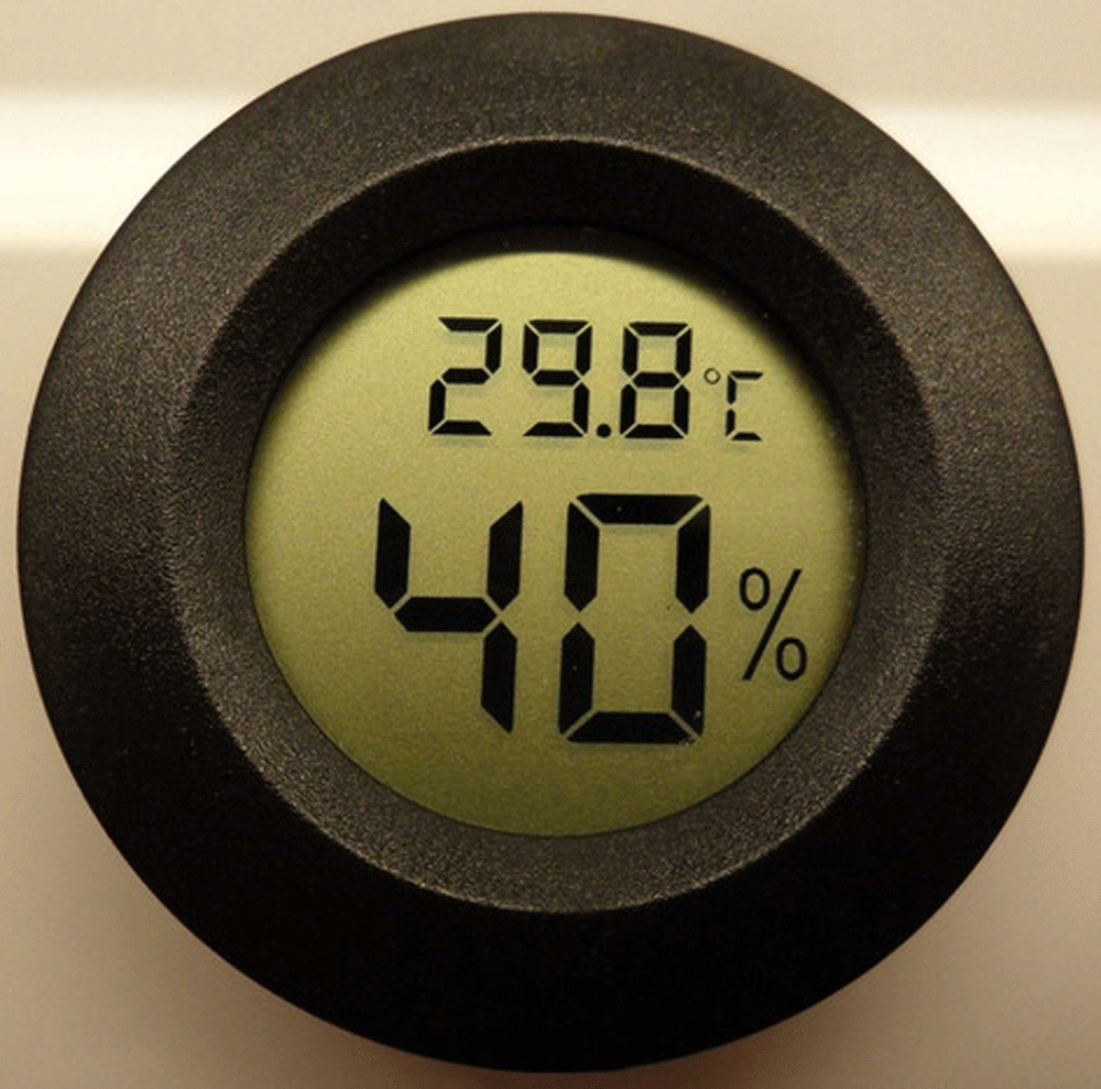 Digital Cigar Humidor Hygrometer Thermometer Temperature Round Black Gauge New 