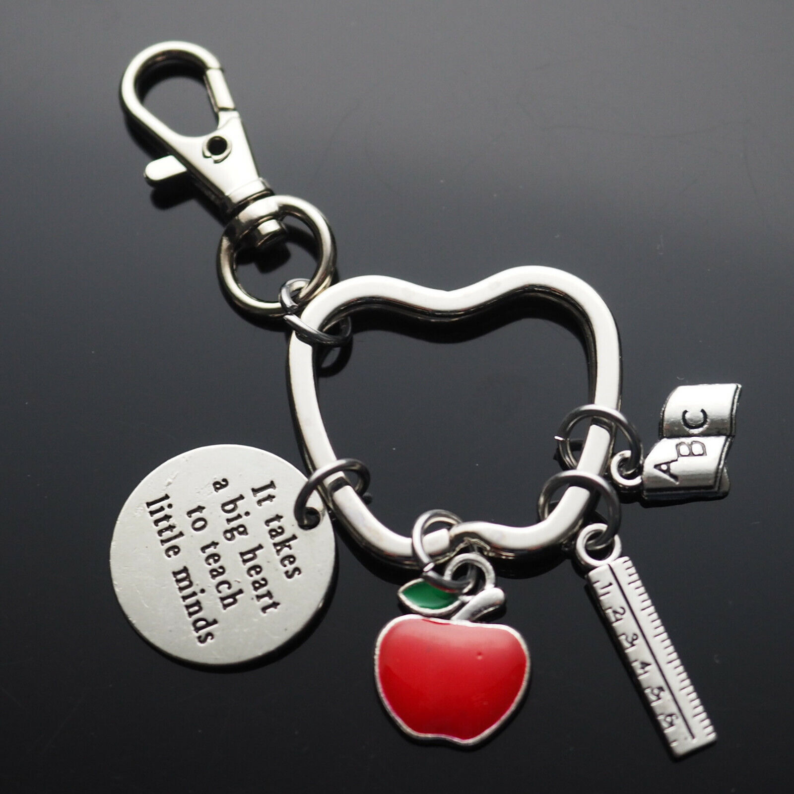Teacher Thanks Keychain Red Apple Shaped Key Ring Big Heart Little Minds Gift