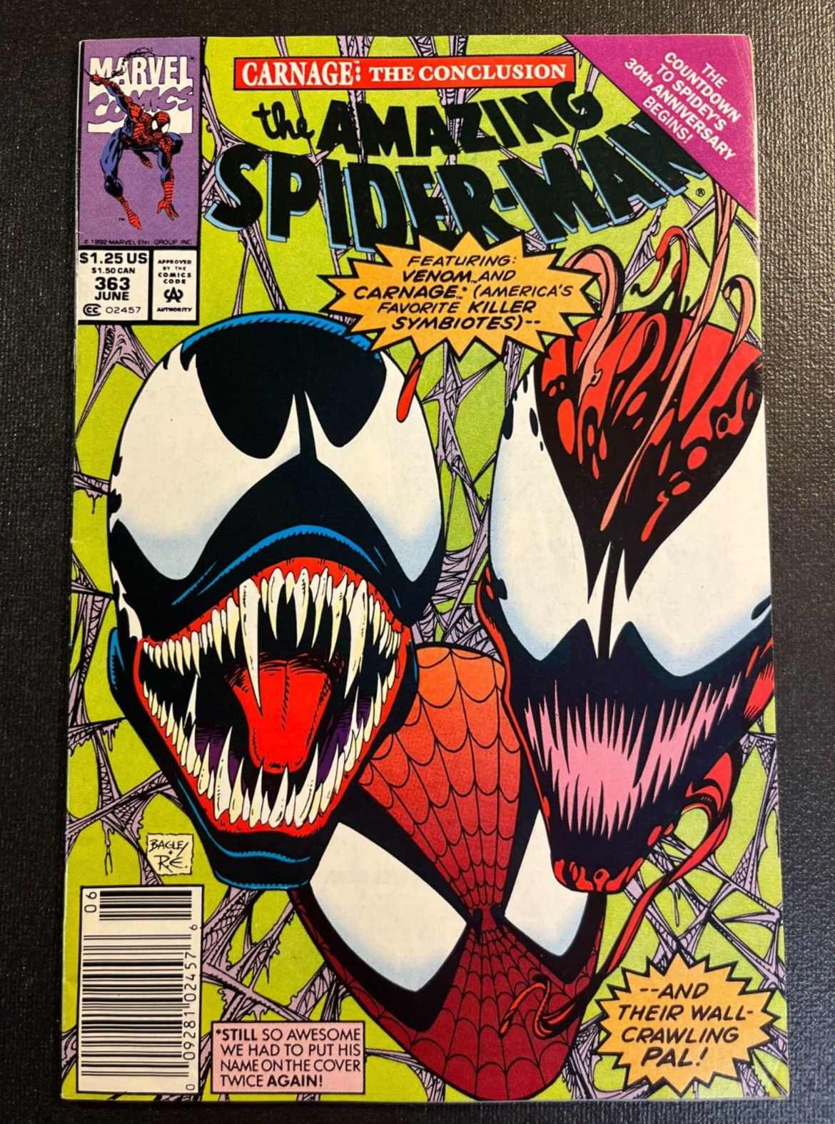 Amazing Spider-Man 363 NEWSTAND HTF Variant KEY 3rd app CARNAGE V 1 Venom