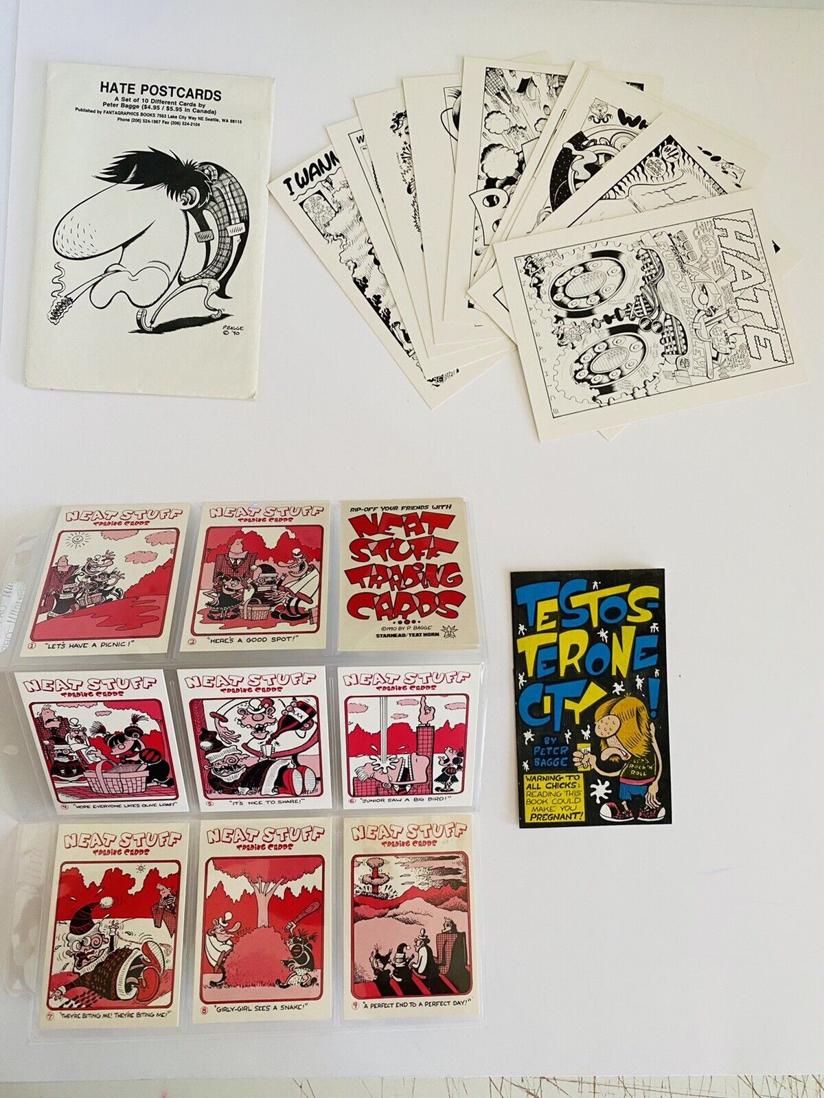 RARE Peter Bagge lot: Testosterone City COLOR variant + Postcards + Neat Stuff