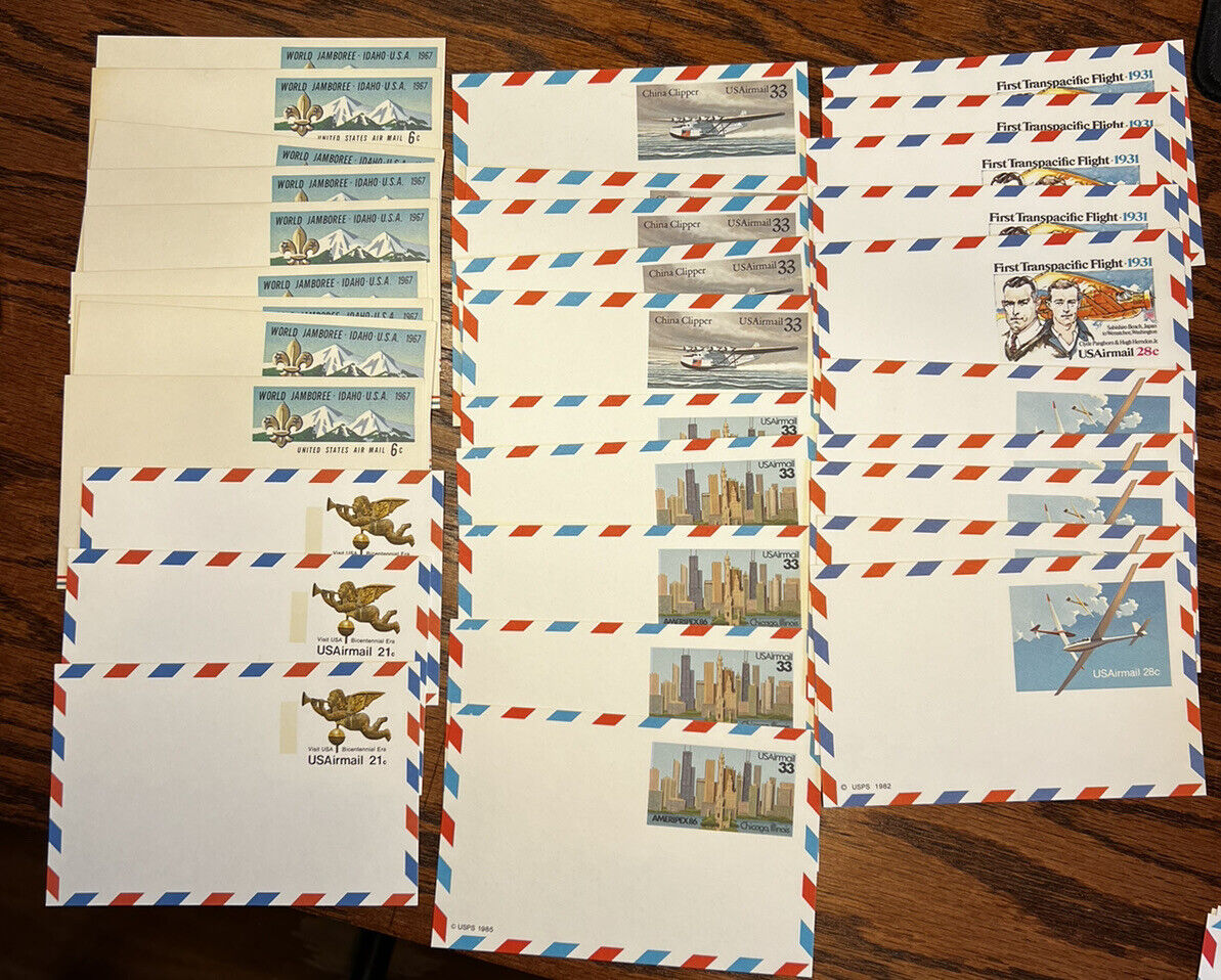 Lot of 50 Mint US Air Mail Postal Stationary Postcards 70s-80s MNH