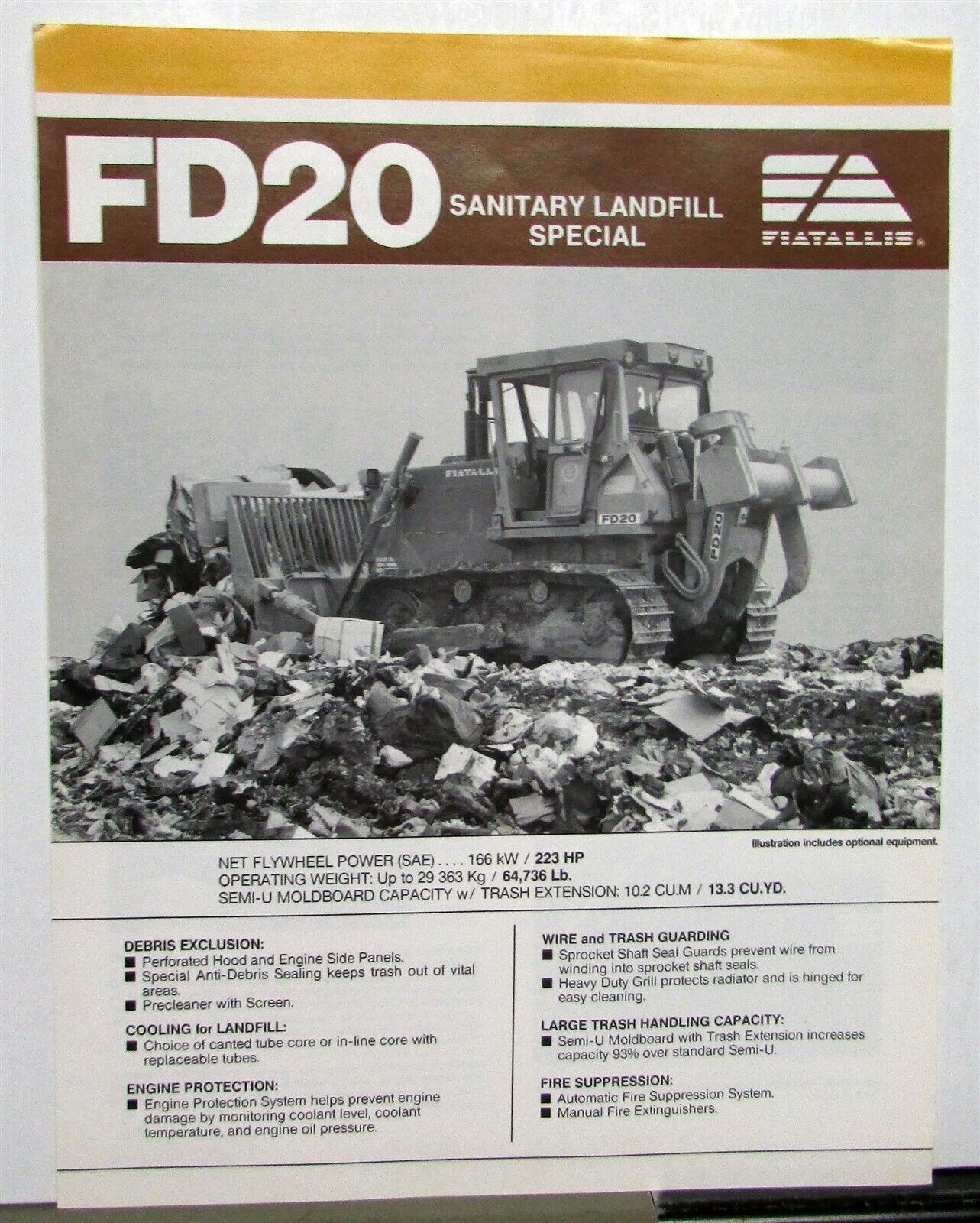1987 Fiat Allis FD20 Sanitary Landfill Special Specs Construction Sale Brochure