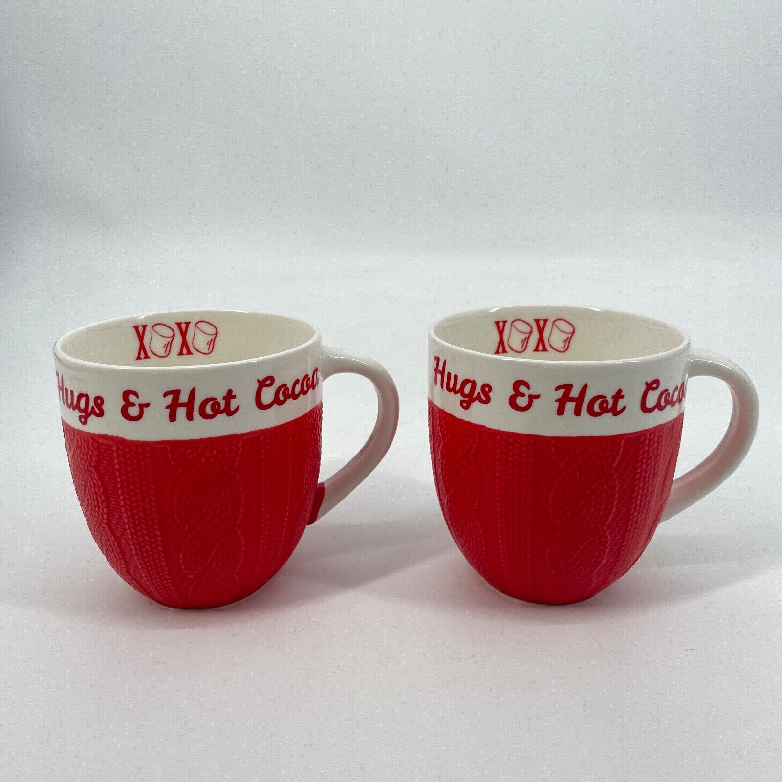 lot of 2 Large Pfaltzgraff Red Sweater Hugs & Hot Cocoa Mug 20 oz. Christmas cup