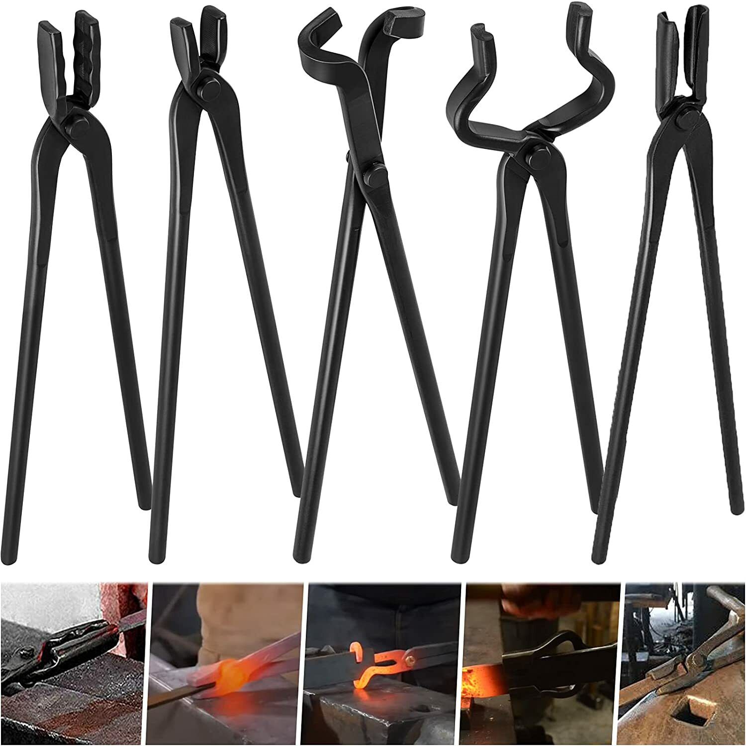 5PC Knife Making Tongs Set Bladesmith Blacksmith Tongs Tool for Anvil Vise Forge