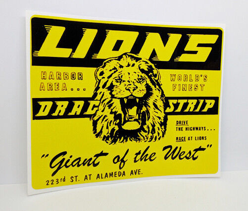 Lions Drag Strip Vintage Style DECAL / Vinyl STICKER, racing, hot rod, rat rod