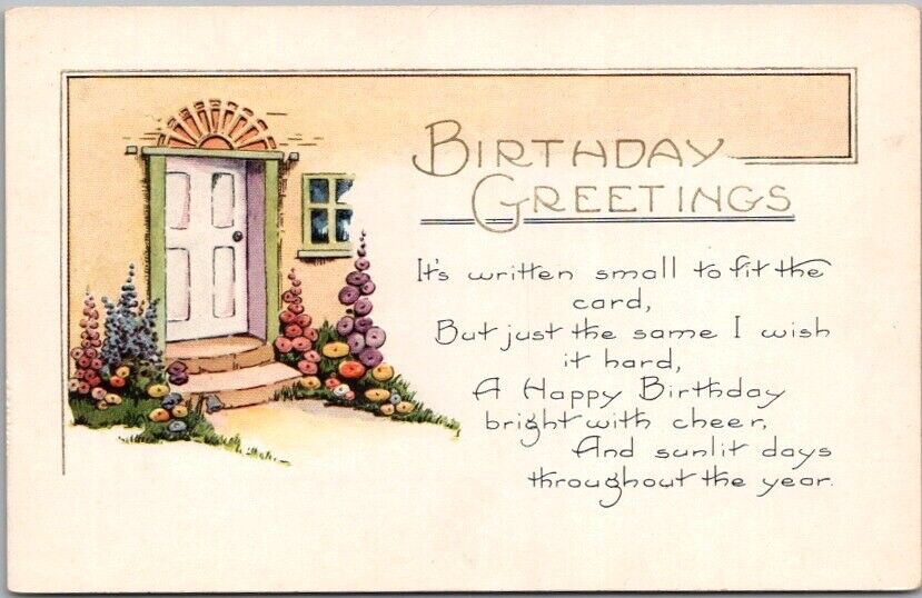 Vintage 1910s Whitney BIRTHDAY GREETINGS Embossed Postcard / House Door