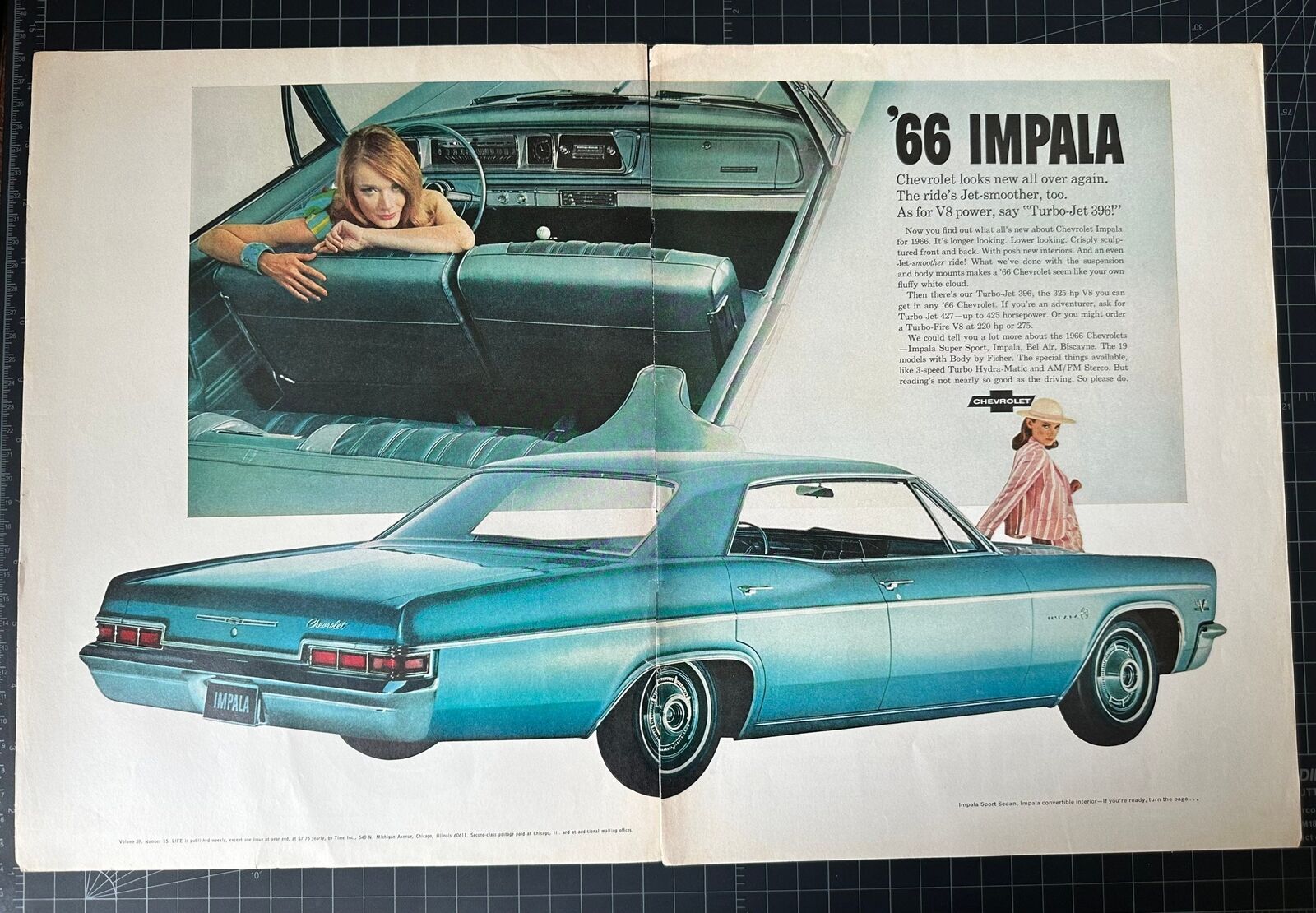 Rare Vintage 1966 Chevrolet Impala 2-Page Print Ad