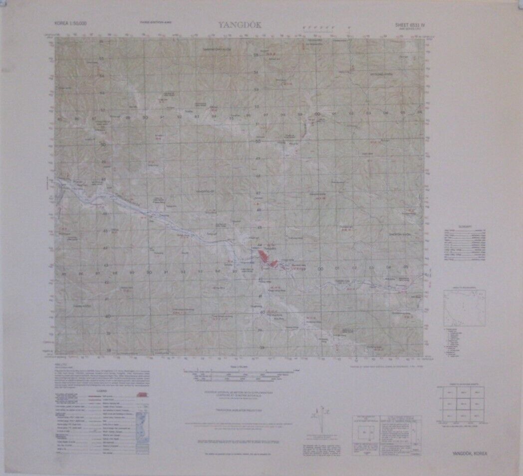 1951 US Army Korean War Topo Map YANGDOK Roads P\'yŏngwŏn Railway Line Ski Resort