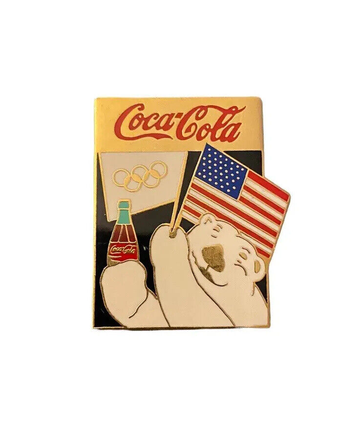 1996 Coca Cola Atlanta Olympic Pin Coke Polar Bear US Flag Rings SEE PHOTOS