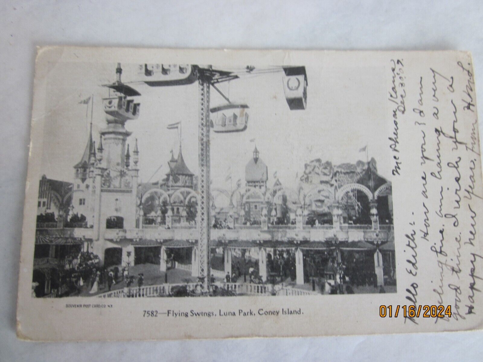 Vintage Post Card, Coney Island 1904-1907 Flying Swings Luna Park
