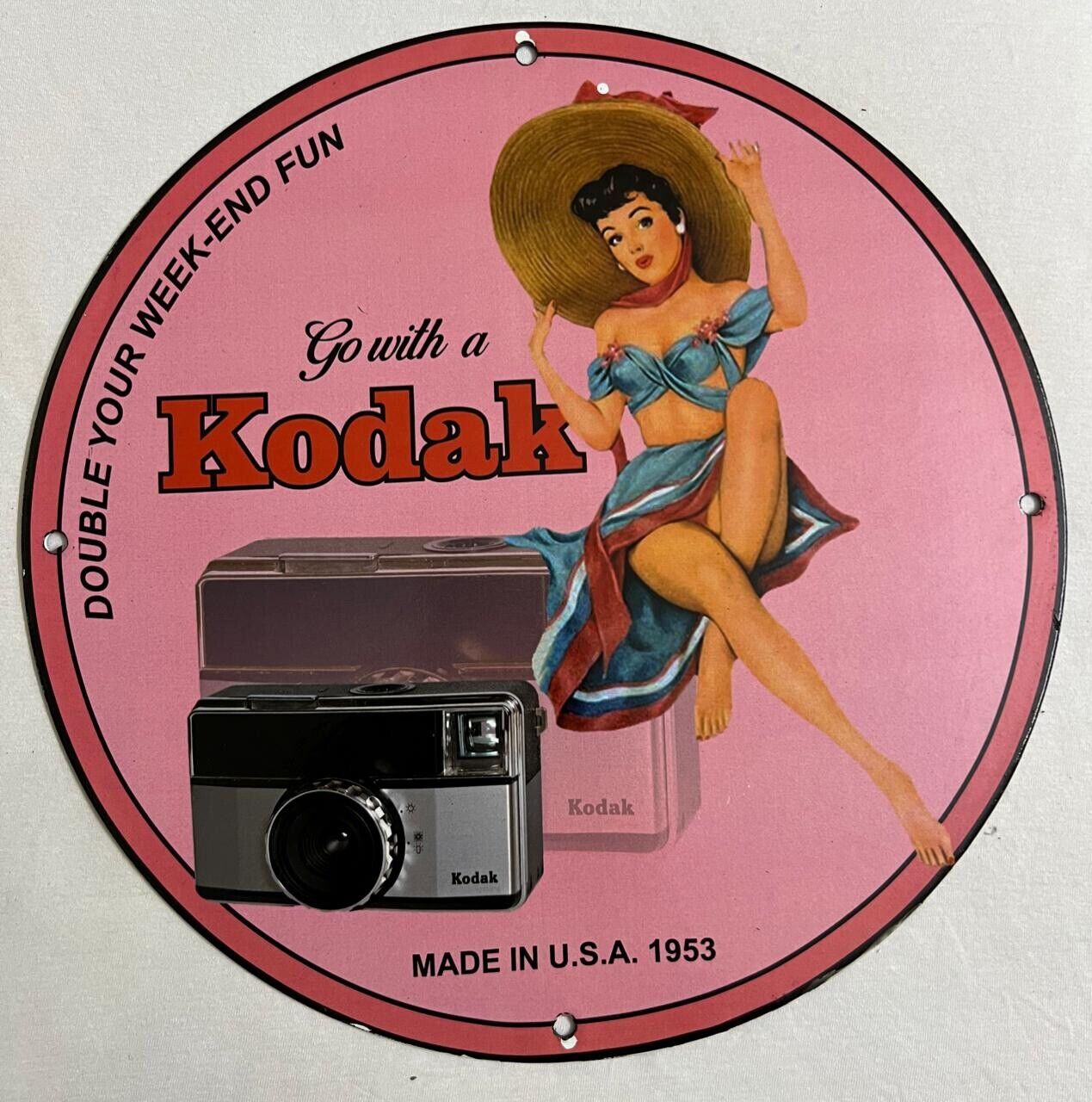 Premium KODAK USA 1953 Pinup Porcelain Enamel Sign.