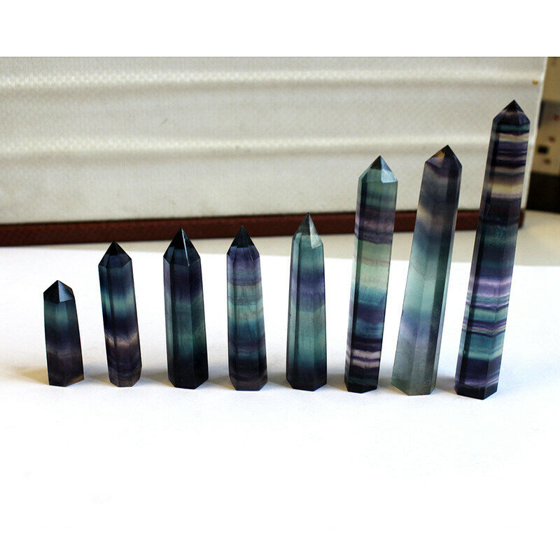 40-70mm Natural Colorful Fluorite Quartz Crystal Point Wand Stone Healing Reiki