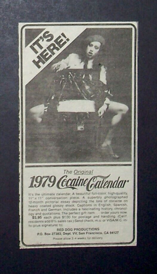 Cocaine Calendar (Depicting The Love Of Cocaine) 1978 Mini Poster Type Ad
