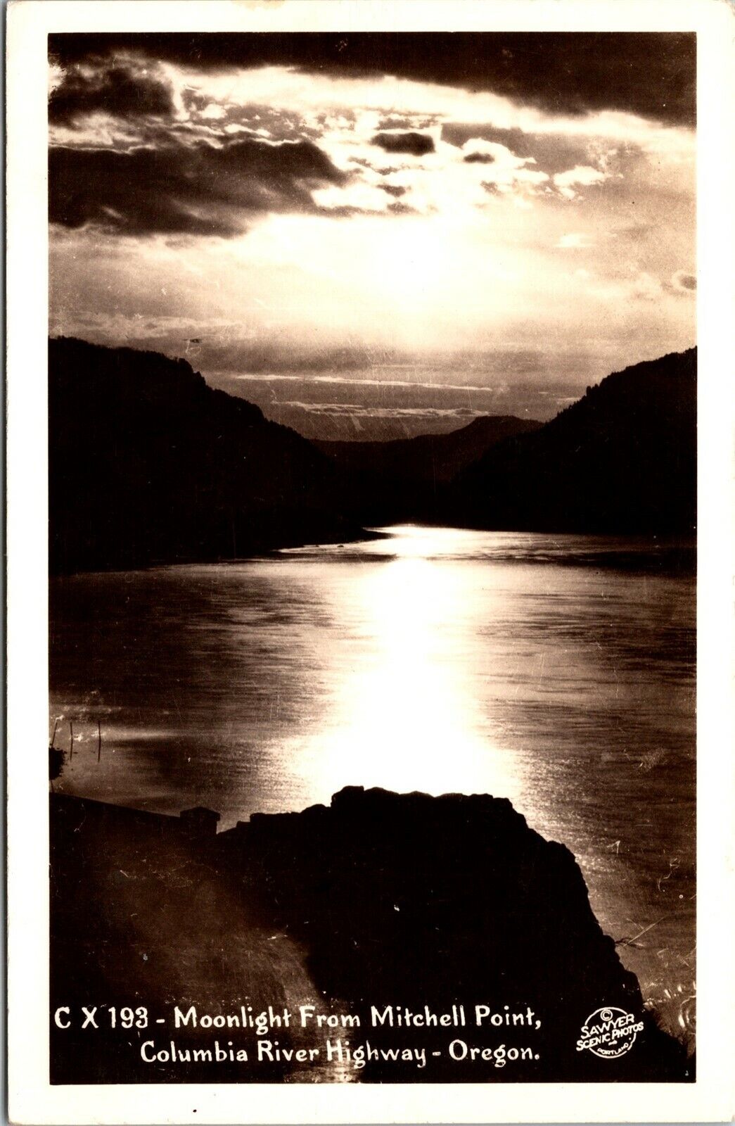 Vtg Moonlight from Mitchell Point Columbia River Highway OR RPPC Sawyer Postcard