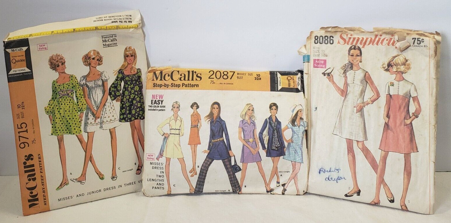 Vintage 1969 Pattern Lot of 3-McCalls 9715  2087 Simplicity 8086 Misses 10 -CUT