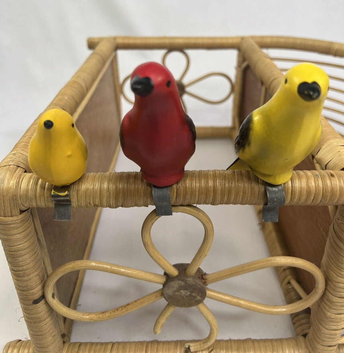 Vintage Ceramic Clip On Bird Bath Birds Lot of 3 Pottery Hand Painted Red Yellow