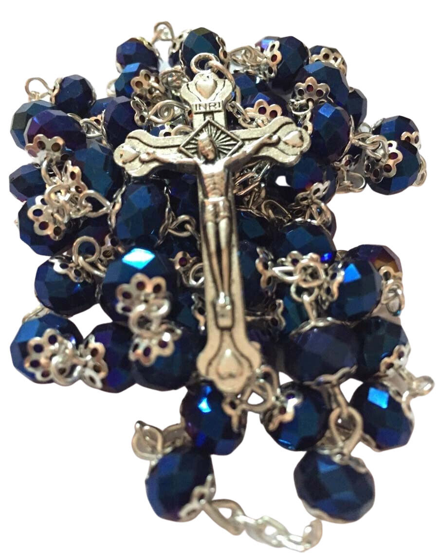 Catholic Deep Dark Blue Jerusalem Crystal Rosary