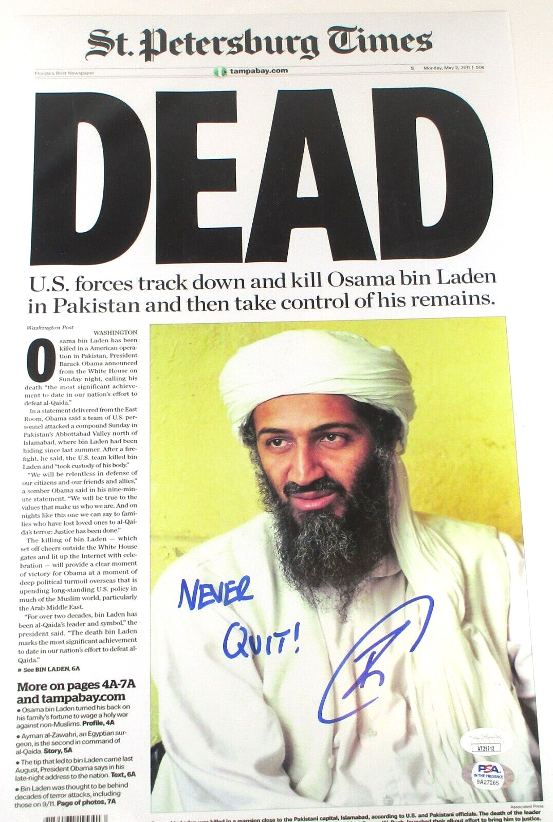 Robert O\'Neill / Autographed 11X17 Bin Laden \