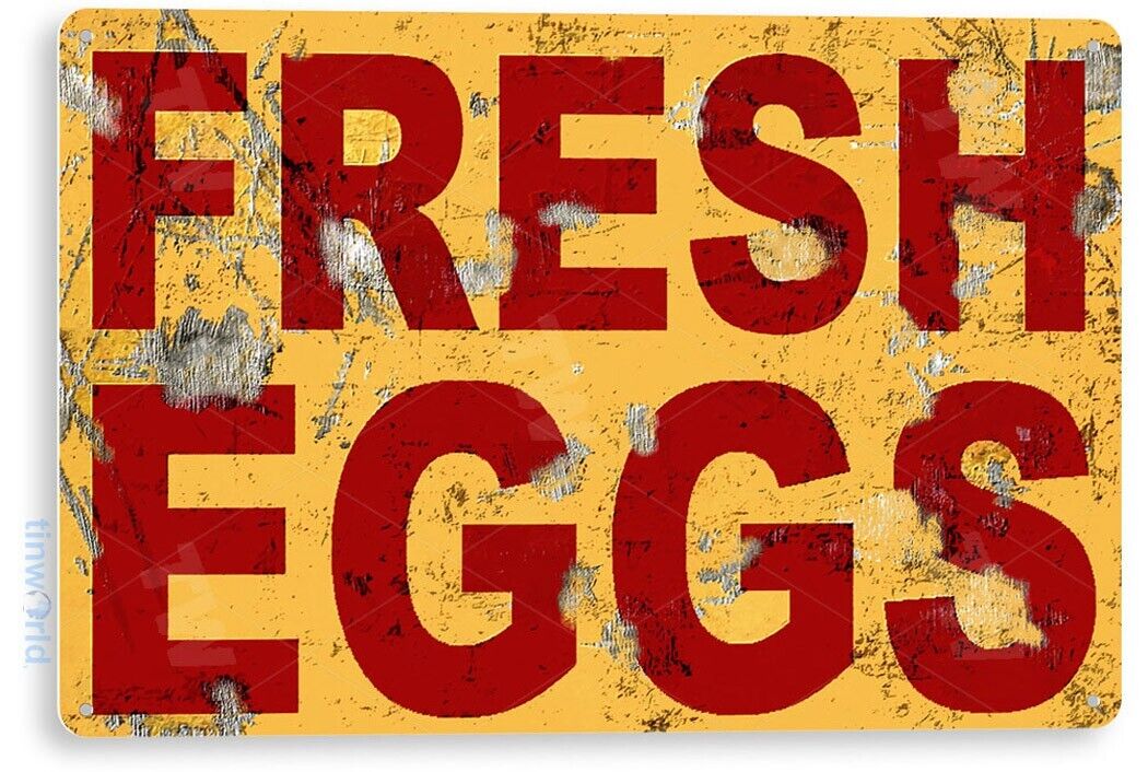 TIN SIGN Fresh Eggs Rustic Metal Décor Wall Art Farm Coop Store Kitchen A720