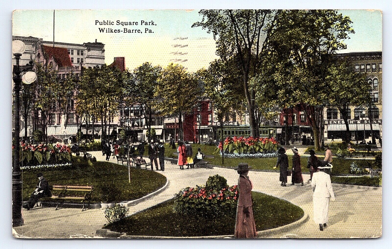 Postcard Public Square Park in Wilkes-Barre Pennsylvania PA c.1914