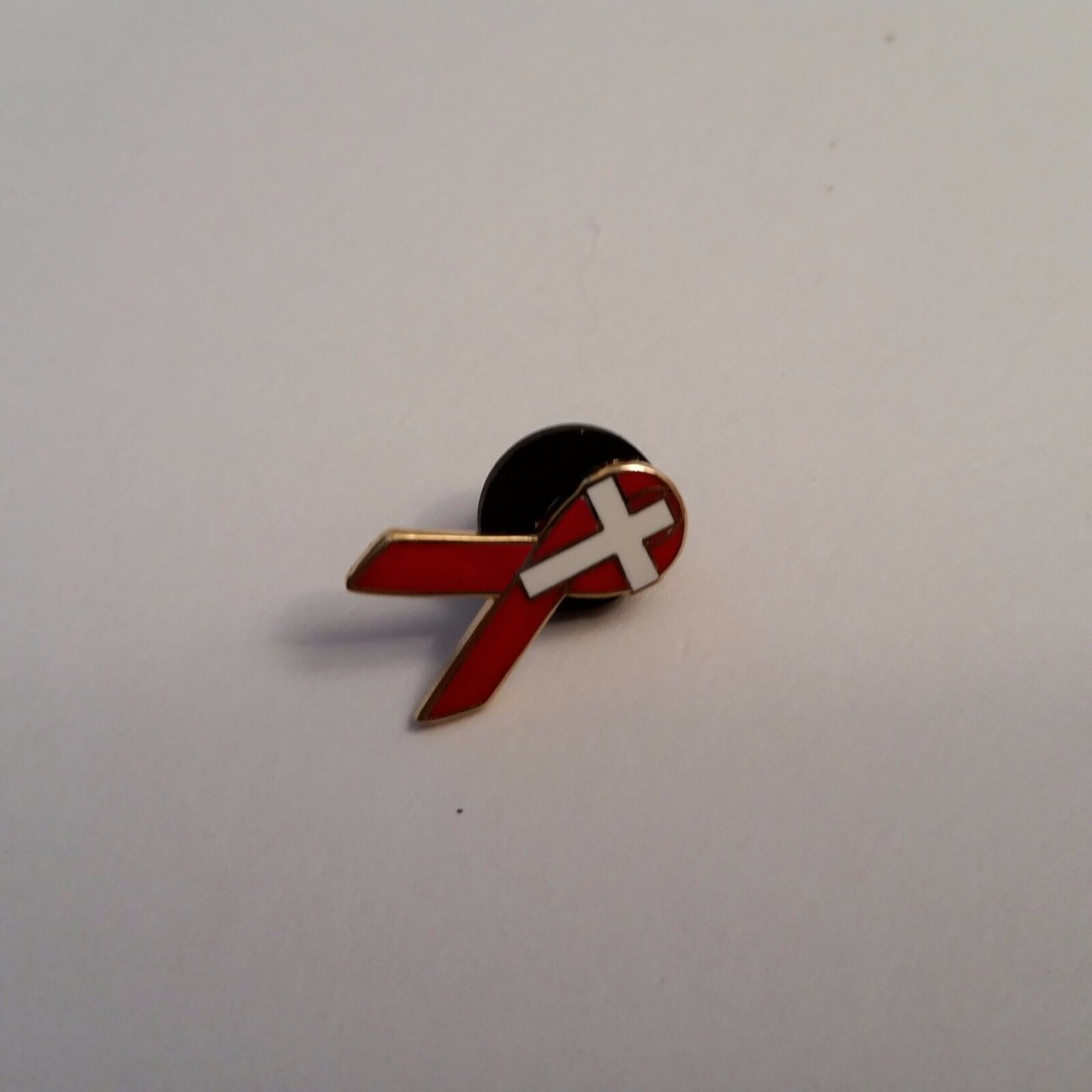 HIV AIDS of Heart Disease Lapel Pin Red Ribbon with White Cross