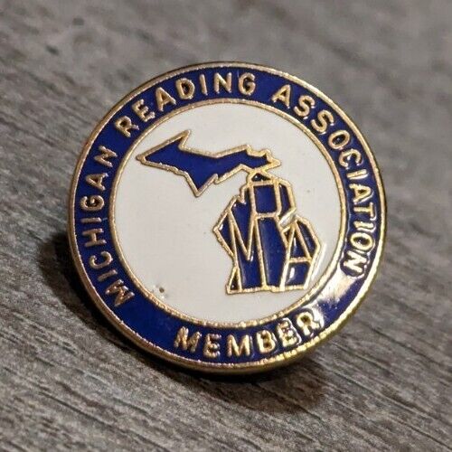 Michigan Reading Association Member Blue & White Vintage Lapel Pin