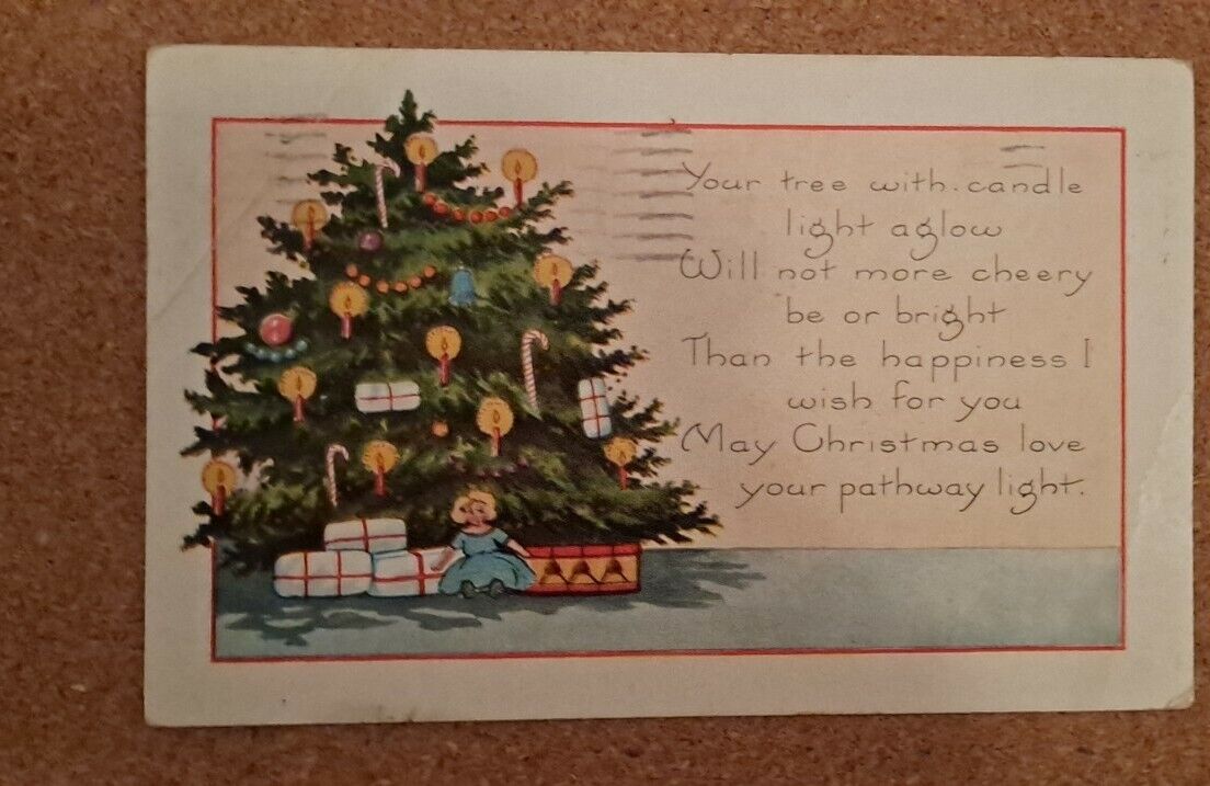 Vintage Christmas Postcard. Art. Christmas Tree with verse. USA. PM 1924.